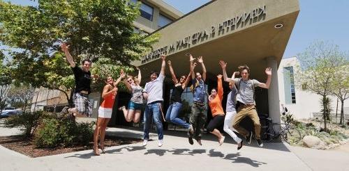 pitzer admission staff jumps in front of the admission office